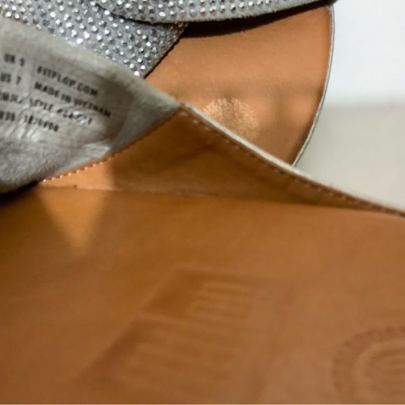 Fitflops TWISS Gold Rhinestone Bling Glitter Brown Leather Twist Platform Slid - Picture 7 of 9